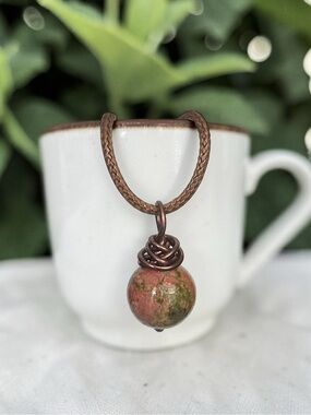 5 For $25💫 Wire Wrapped Unakite Stone Pendant Necklace